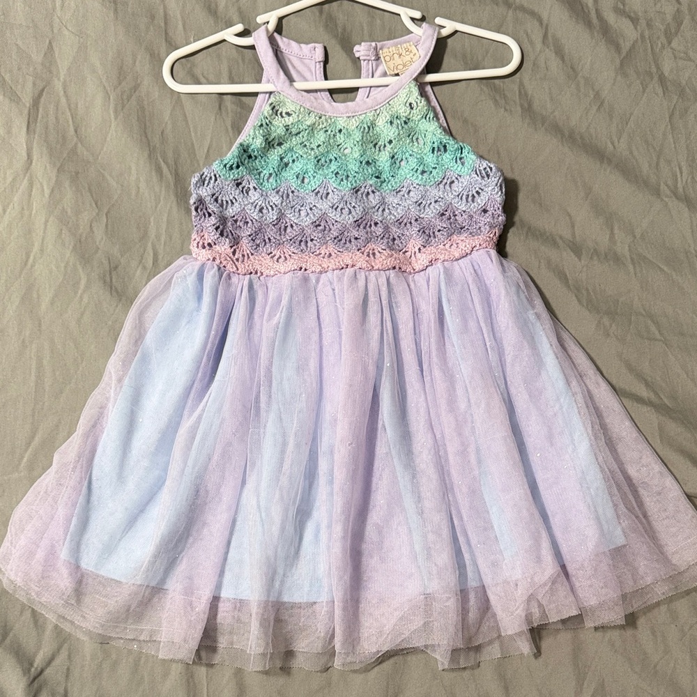 Pastel Crochet Bodice Lavender Tulle Kids Dress